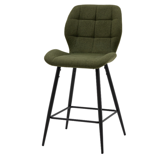 Macerata Bottle Green Fabric Bar Stools With Black Legs In Pair