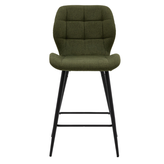 Macerata Bottle Green Fabric Bar Stools With Black Legs In Pair