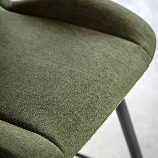Macerata Bottle Green Fabric Bar Stools With Black Legs In Pair