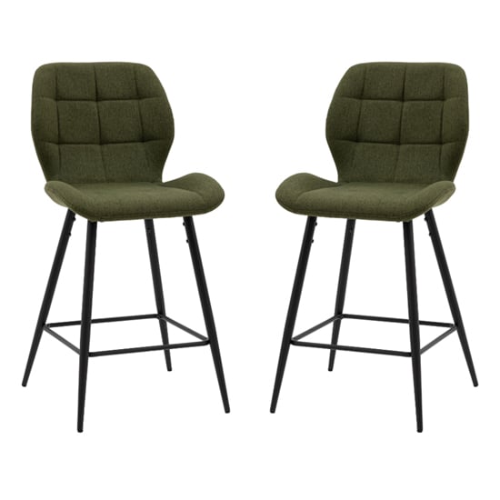 Macerata Bottle Green Fabric Bar Stools In Pair