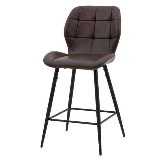 Macerata Brown Faux Leather Bar Stools With Black Legs In Pair