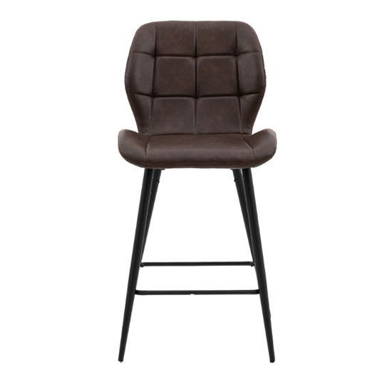 Macerata Brown Faux Leather Bar Stools With Black Legs In Pair