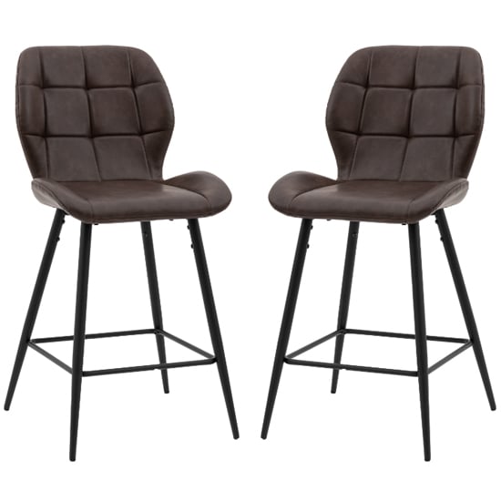 Read more about Macerata brown faux leather bar stools with black legs in pair