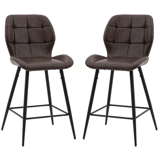 Product photograph of Macerata Brown Faux Leather Bar Stools In Pair from Furniture in Fashion