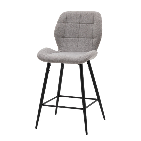 Macerata Light Grey Fabric Bar Stools With Black Legs In Pair