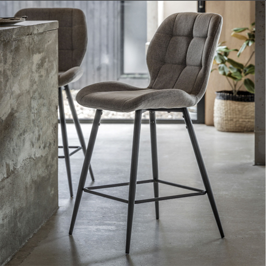 Macerata Light Grey Fabric Bar Stools With Black Legs In Pair