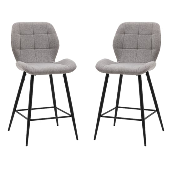 Read more about Macerata light grey fabric bar stools with black legs in pair