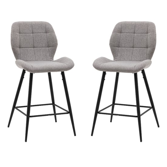 Macerata Light Grey Fabric Bar Stools In Pair