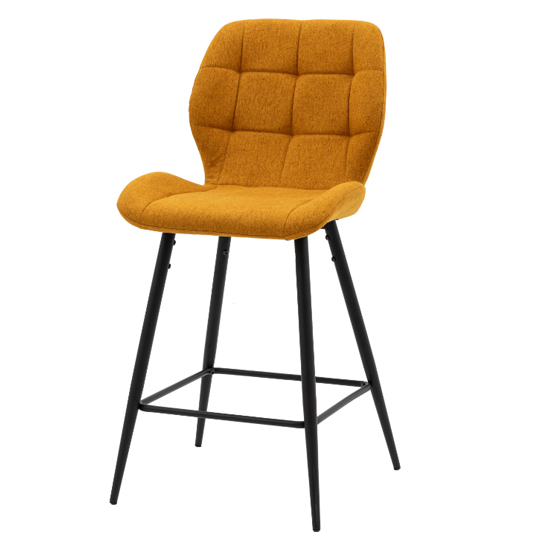Macerata Saffron Fabric Bar Stools With Black Legs In Pair