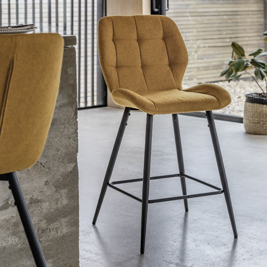 Macerata Saffron Fabric Bar Stools With Black Legs In Pair