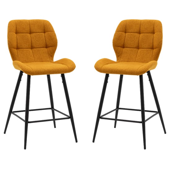 Macerata Saffron Fabric Bar Stools In Pair