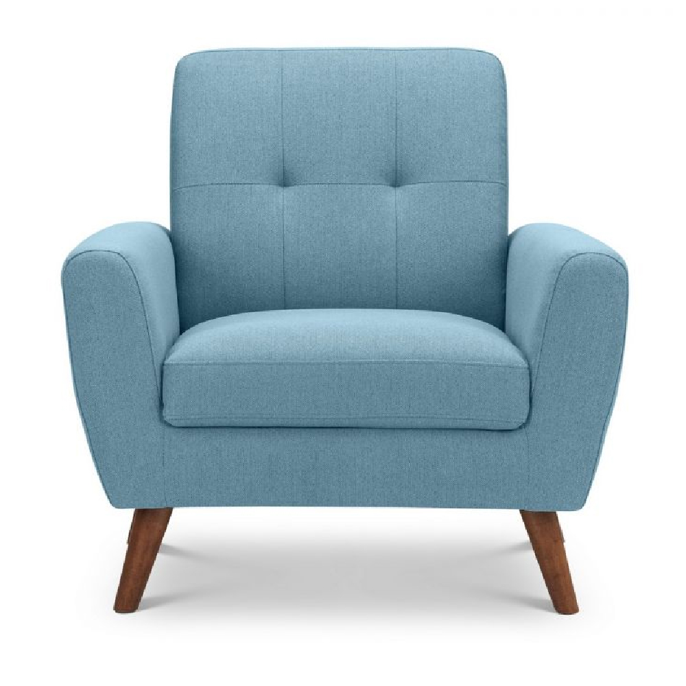 Macia Fabric 1 Seater Sofa With Wooden Legs In Blue