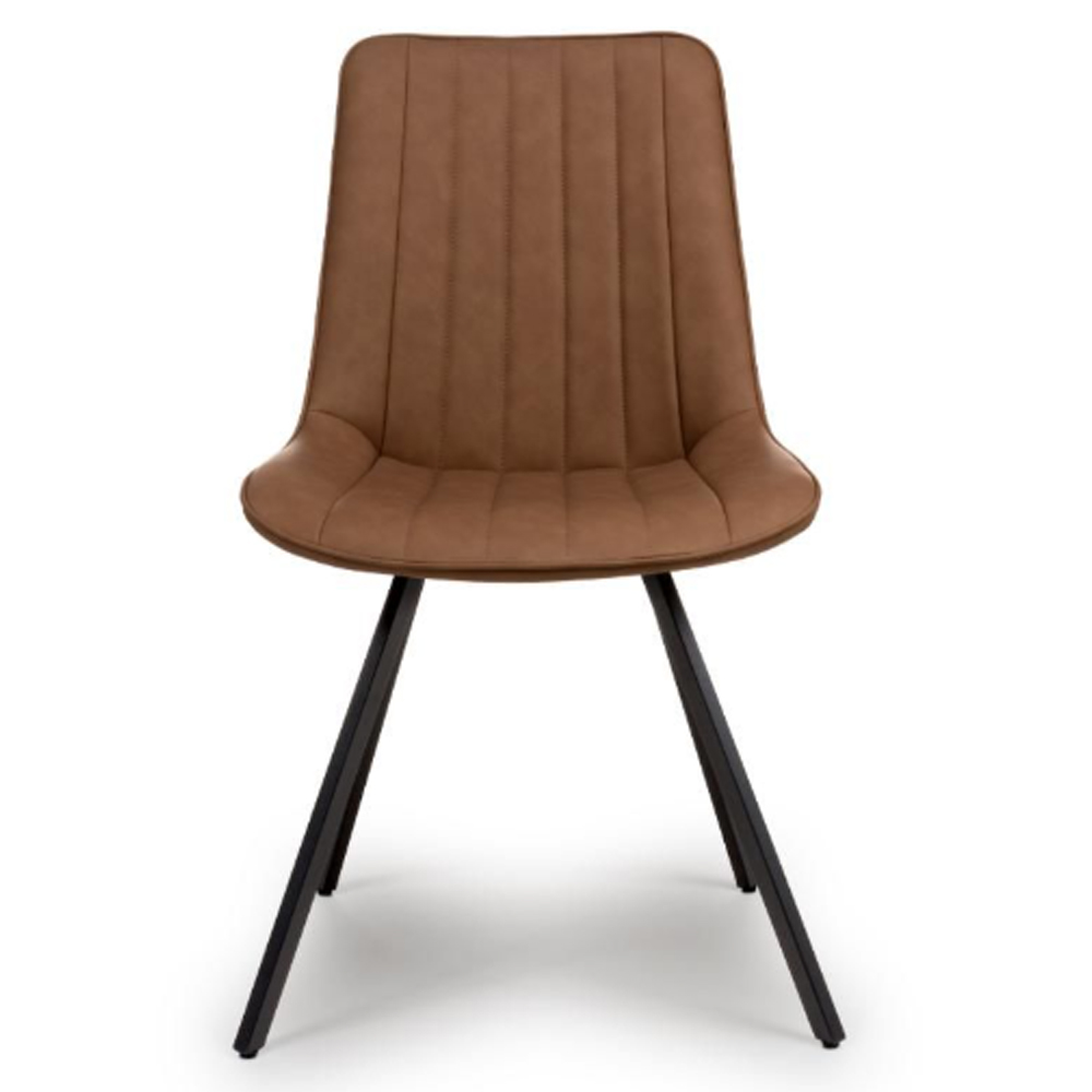 Macia Tan Faux Leather Dining Chairs With Metal Legs In Pair