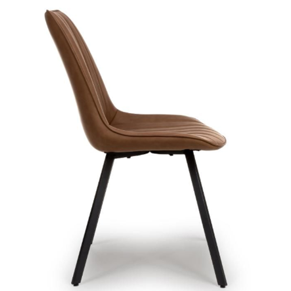 Macia Tan Faux Leather Dining Chairs With Metal Legs In Pair