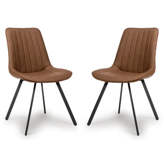 Product photograph of Macia Tan Faux Leather Dining Chairs In Pair from Furniture in Fashion