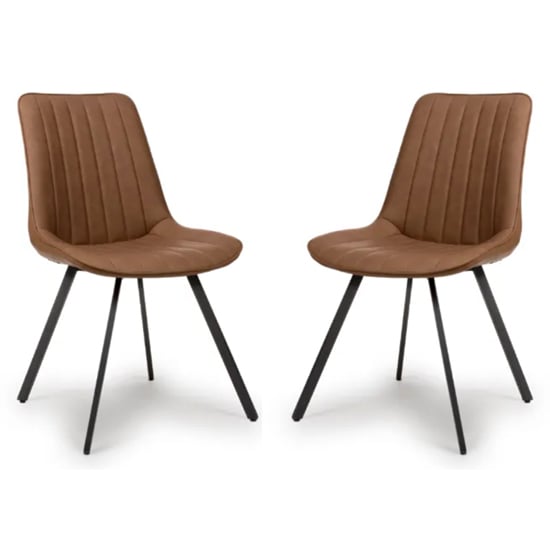 Macia Tan Faux Leather Dining Chairs In Pair