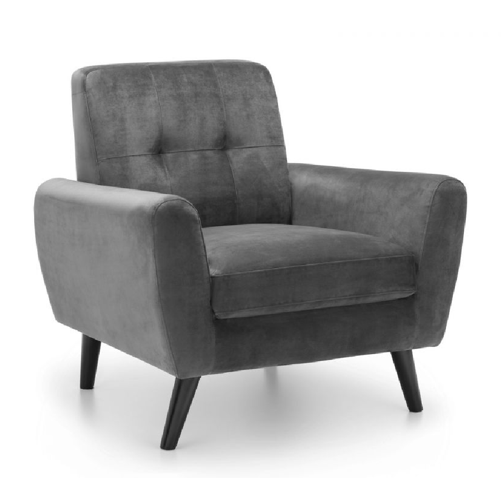 Macia Velvet 1 Seater Sofa With Wooden Legs In Grey