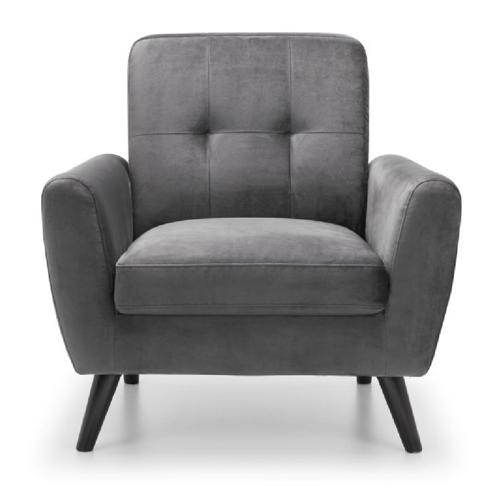 Macia Velvet 1 Seater Sofa With Wooden Legs In Grey