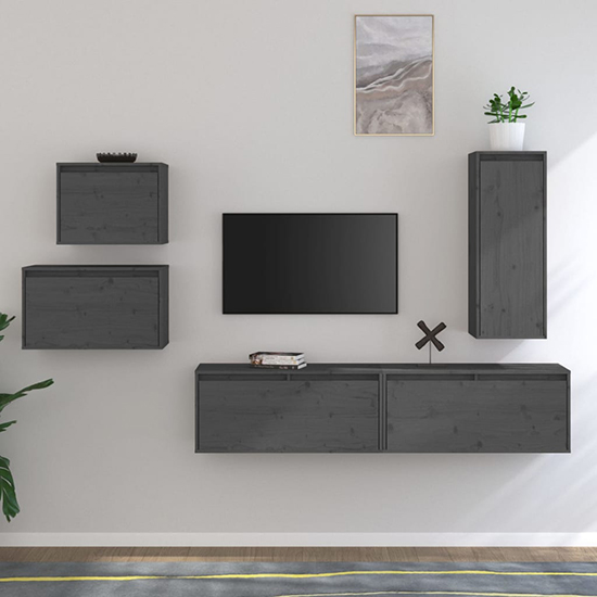 Read more about Macias solid pinewood entertainment unit in grey