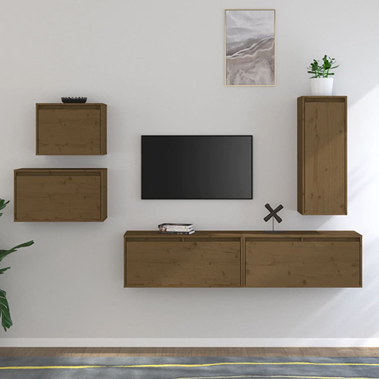Read more about Macias solid pinewood entertainment unit in honey brown
