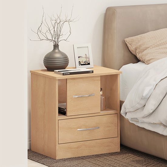 Product photograph of Mack Bedside Cabinet With Sliding Door In Sonoma Oak Effect from Furniture in Fashion