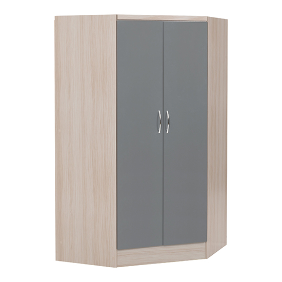 Photo of Mack corner high gloss wardrobe with 2 doors in grey and light oak