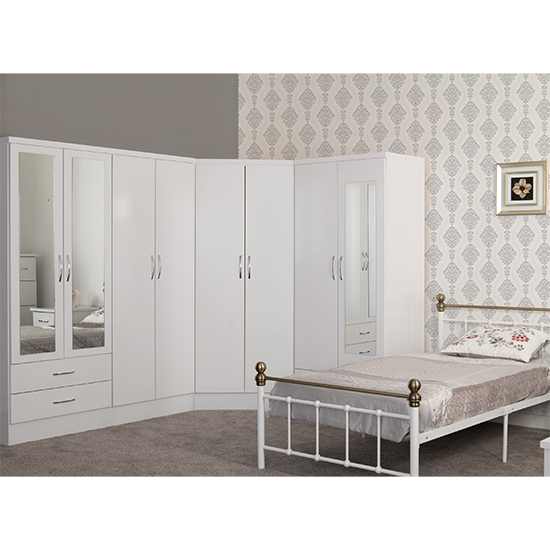 Mack Wooden Wardrobe Corner With 2 Doors White Gloss Front