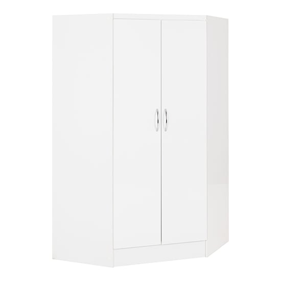 Product photograph of Mack Corner High Gloss Wardrobe With 2 Doors In White from Furniture in Fashion
