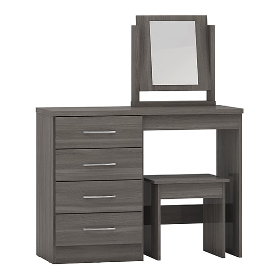 Mack Dressing Table Set With 4 Drawers In Black Wood Grain_1