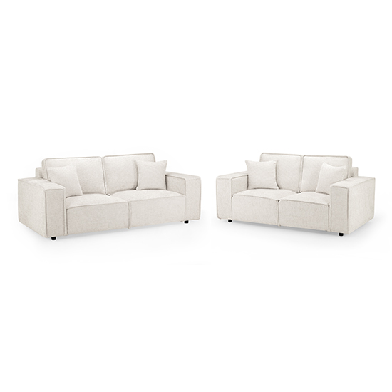 Read more about Mack fabric 3+2 seater sofa set in cream with black wooden feets