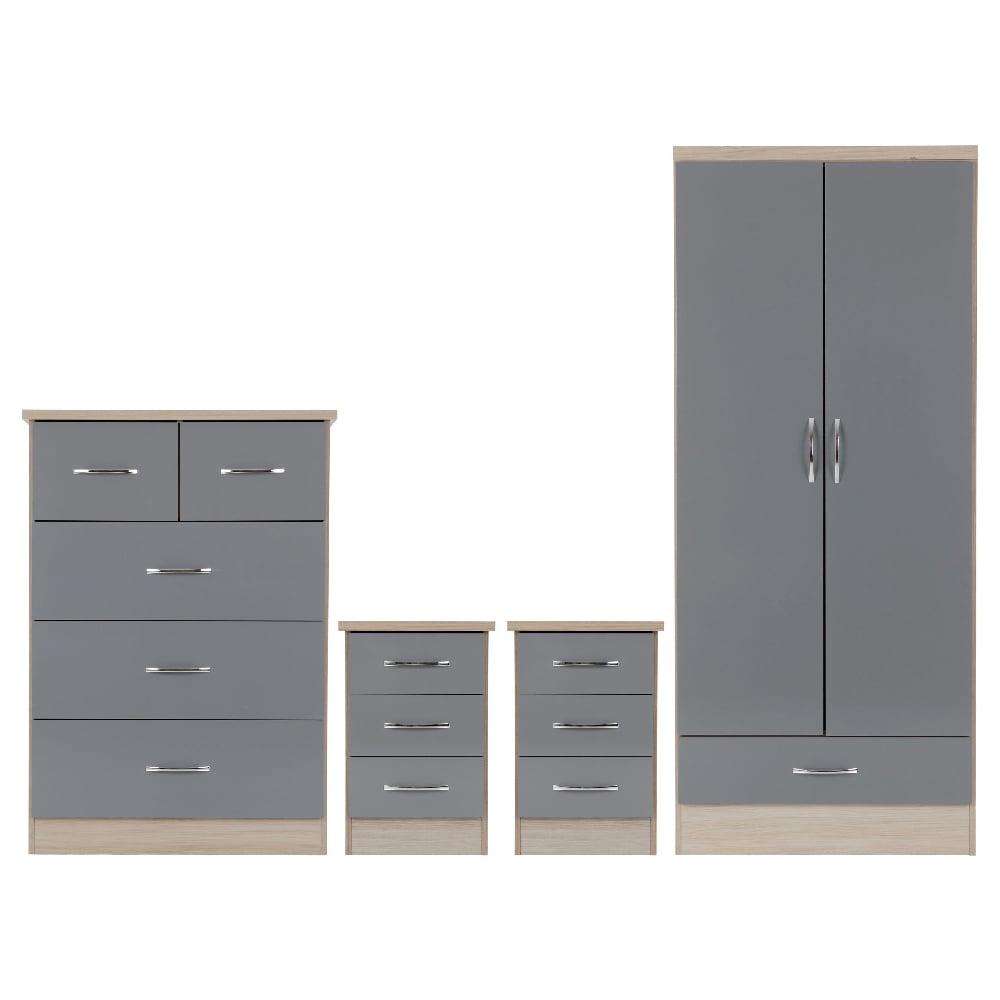 Mack Gloss Bedroom Furniture Set With 2 Doors In Grey