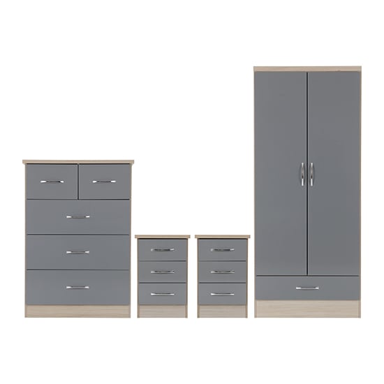Product photograph of Mack Gloss Bedroom Set With 2 Doors Wardrobe In Grey Light Oak from Furniture in Fashion