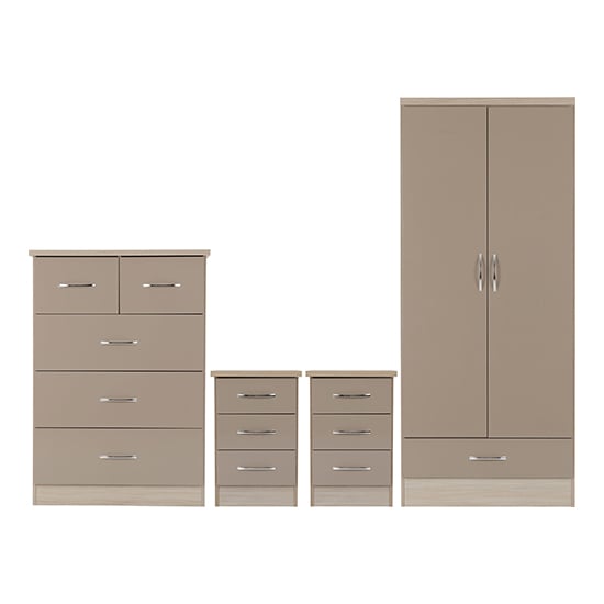 Mack Gloss Bedroom Set With 2 Doors Wardrobe In Oyster Light Oak