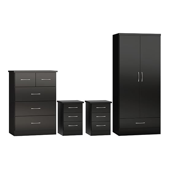Read more about Mack wooden bedroom set with 2 doors wardrobe black gloss front