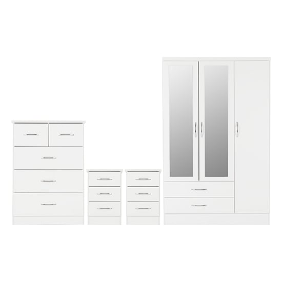 Read more about Mack wooden bedroom set with 3 doors wardrobe white gloss front