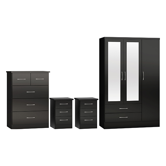 Product photograph of Mack Gloss Bedroom Set With 3 Doors Wardrobe In Black from Furniture in Fashion