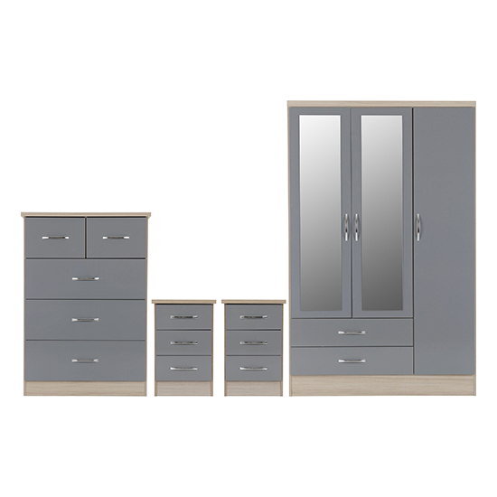Product photograph of Mack Gloss Bedroom Set With 3 Doors Wardrobe In Grey Light Oak from Furniture in Fashion