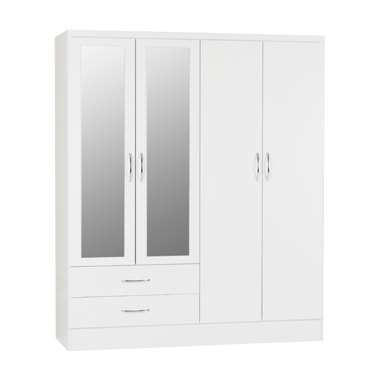 Mack Wooden Bedroom Set With 4 Doors Wardrobe White Gloss Front