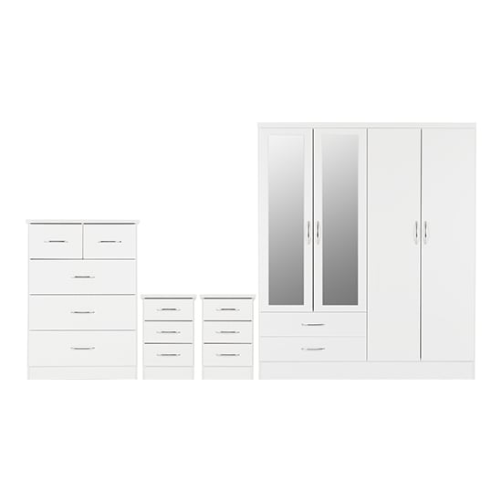 Read more about Mack wooden bedroom set with 4 doors wardrobe white gloss front