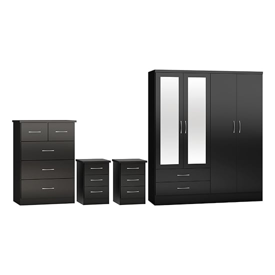 Product photograph of Mack Gloss Bedroom Set With 4 Doors Wardrobe In Black from Furniture in Fashion