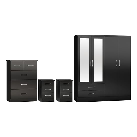 Read more about Mack wooden bedroom set with 4 doors wardrobe black gloss front