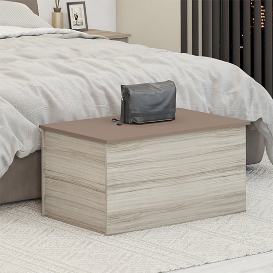 Product photograph of Mack High Gloss Blanket Box In Oyster And Light Oak from Furniture in Fashion