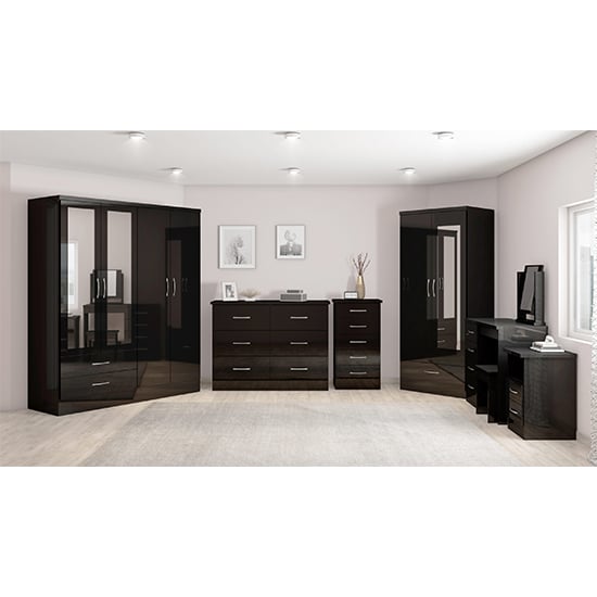 Mack Wooden Dressing Table Set With Black Gloss Front