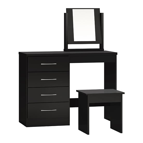 Mack High Gloss Dressing Table Set With 4 Drawers In Black