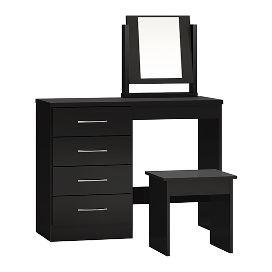 Photo of Mack high gloss dressing table set with 4 drawers in black