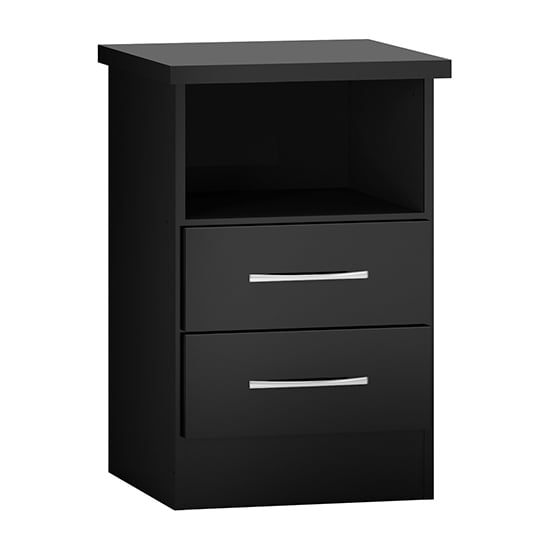 Product photograph of Mack High Gloss Bedside Cabinet With 2 Drawers In Black from Furniture in Fashion