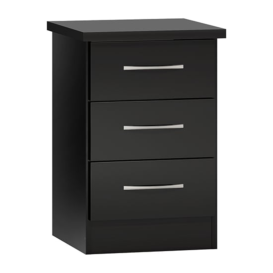Product photograph of Mack High Gloss Bedside Cabinet With 3 Drawers In Black from Furniture in Fashion