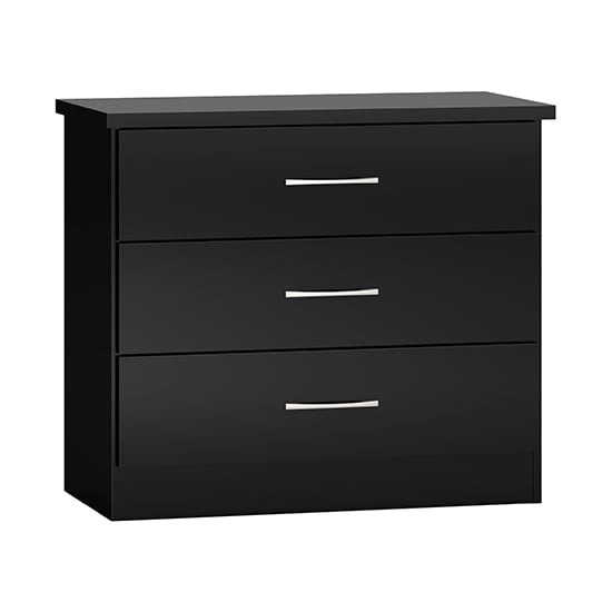 Product photograph of Mack High Gloss Chest Of 3 Drawers In Black from Furniture in Fashion