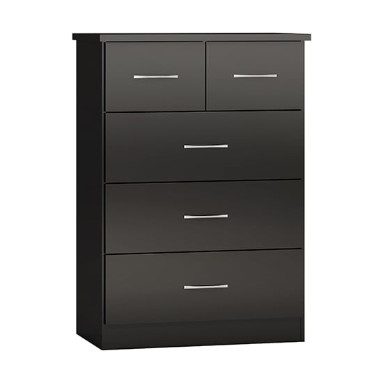 Product photograph of Mack High Gloss Chest Of 5 Drawers In Black from Furniture in Fashion