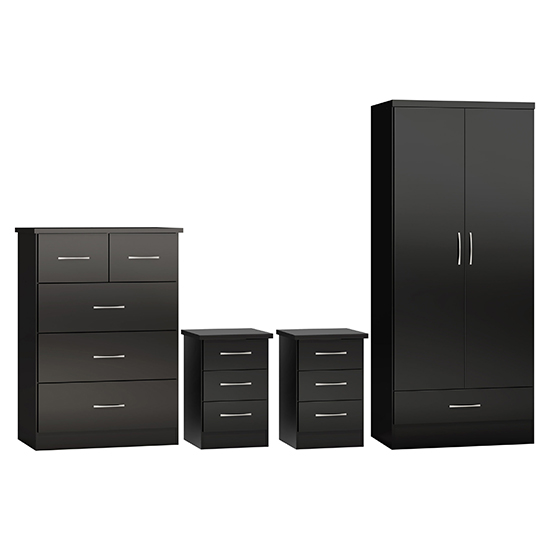 Mack High Gloss Wardrobe With 2 Doors 1 Drawer In Black Furniture in